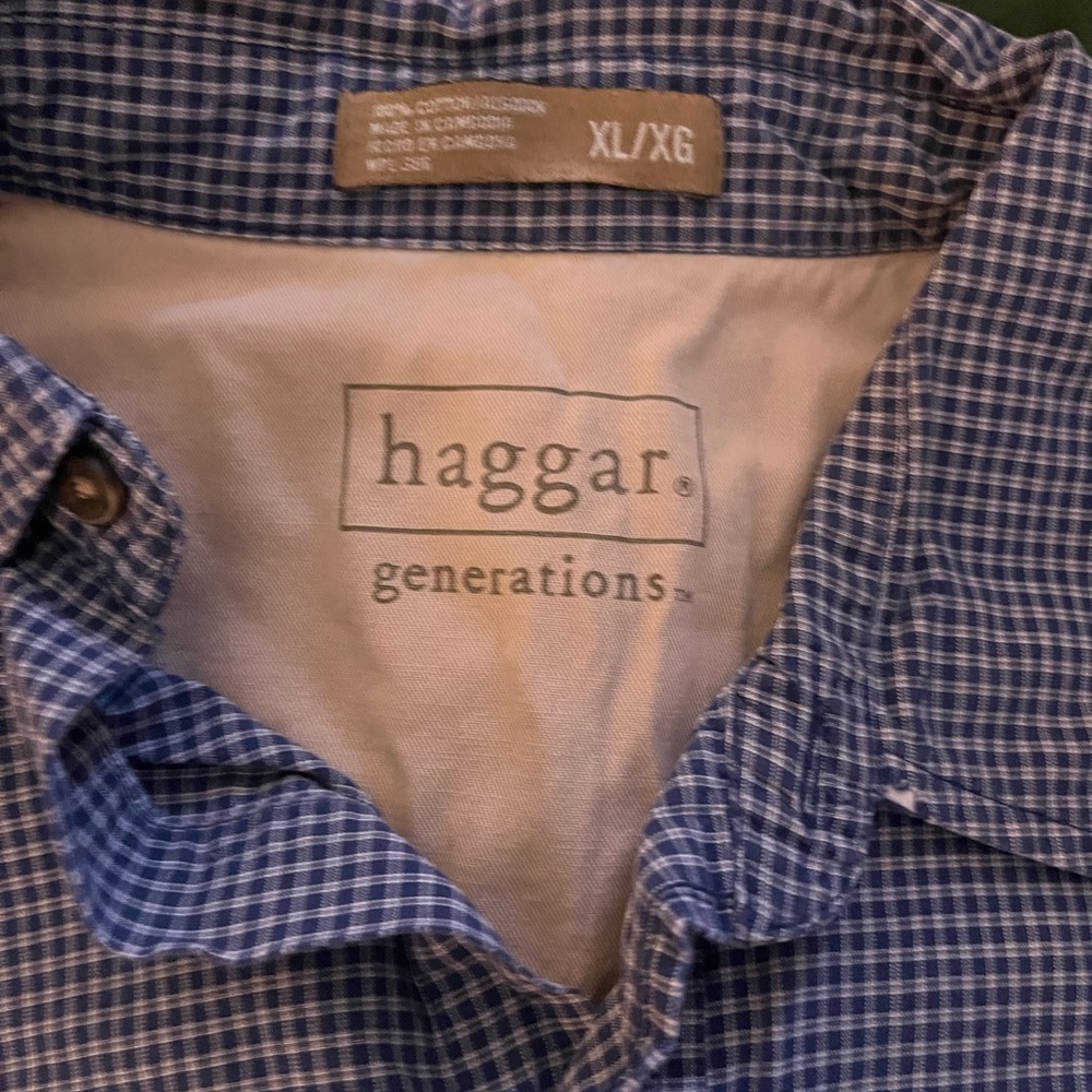 Haggar generations Blue Checkered button down Men's Shirt XL